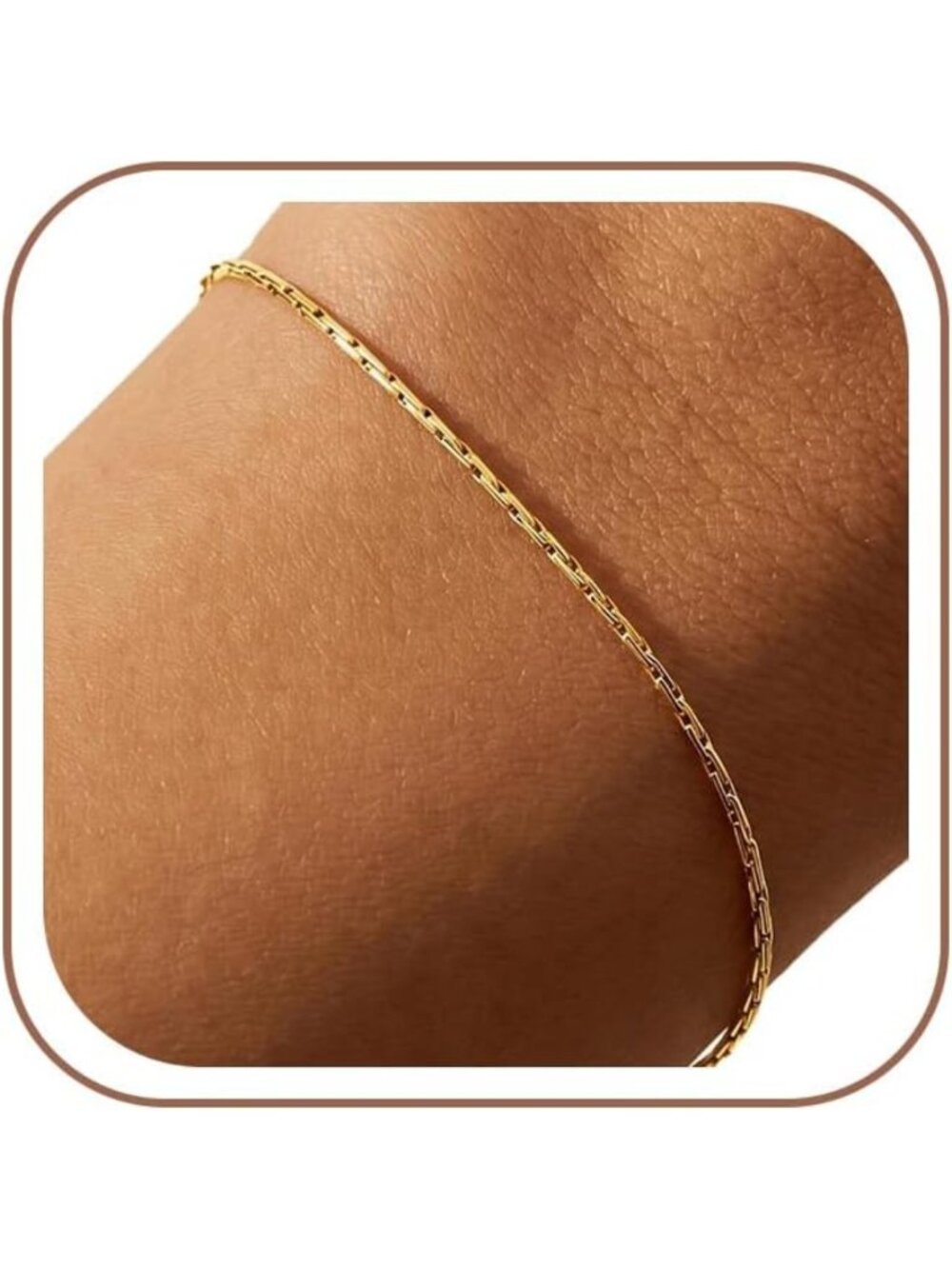 Elegant 14K Gold Thin Box Chain Bracelet for Women, Adjustable 6.5-8 Inches